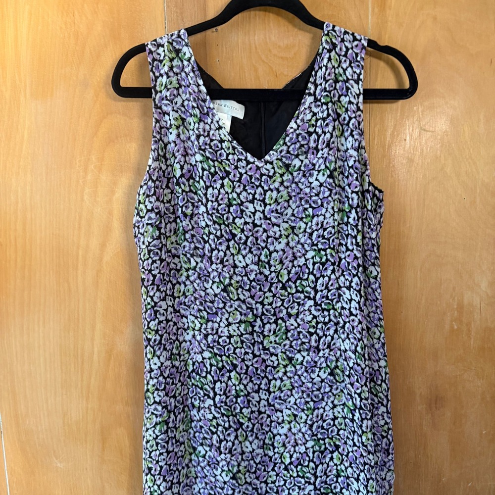 Susan Bristol Y2K Purple Floral Silk Tiered Ruffle Midi Dress Womens 12 - Picture 5 of 9